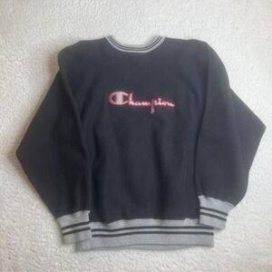Vintage champion reverse‎ weave spell out logo embroidered men black crew neck L